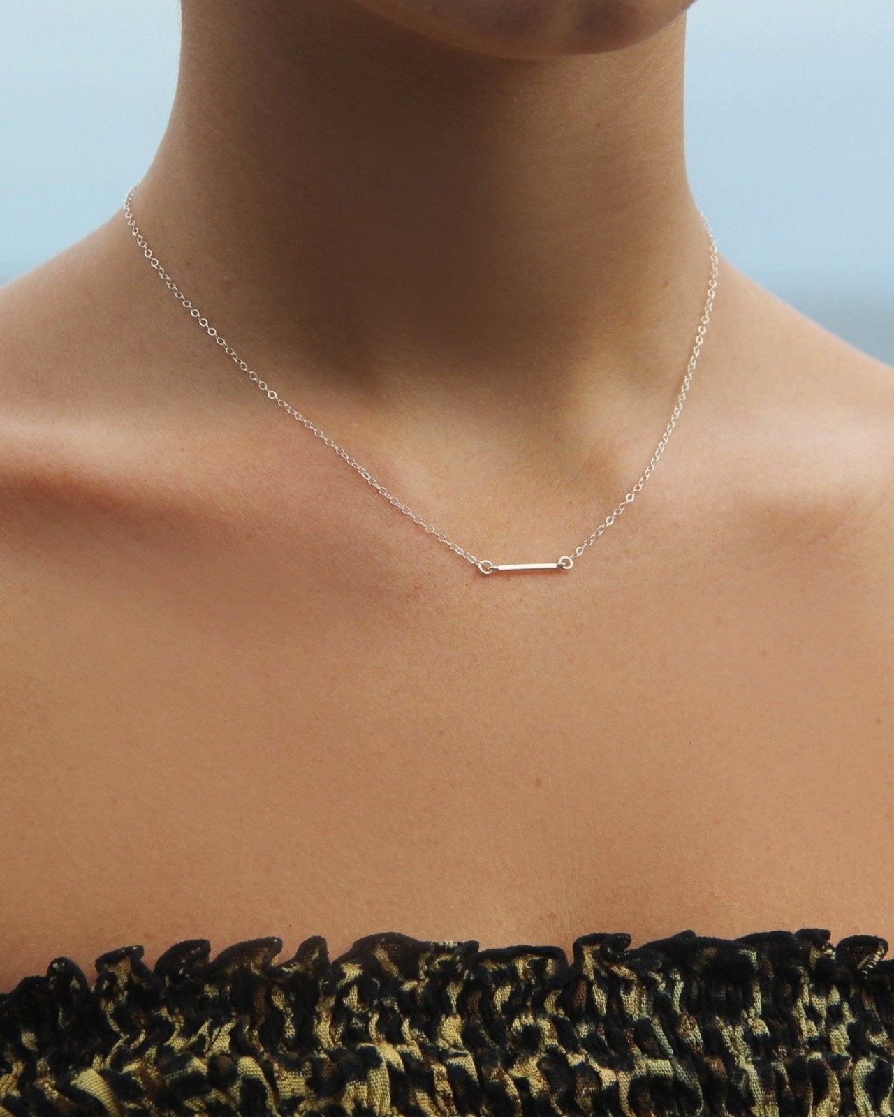 THIN BAR NECKLACE- Sterling Silver - The Littl - Deluxe Chain - 37cm (choker)