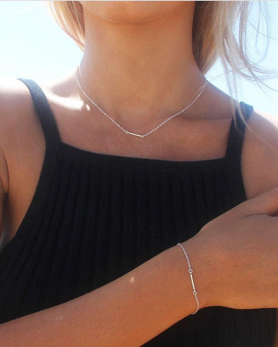 Load image into Gallery viewer, THIN BAR NECKLACE- Sterling Silver - The Littl - Deluxe Chain - 37cm (choker)
