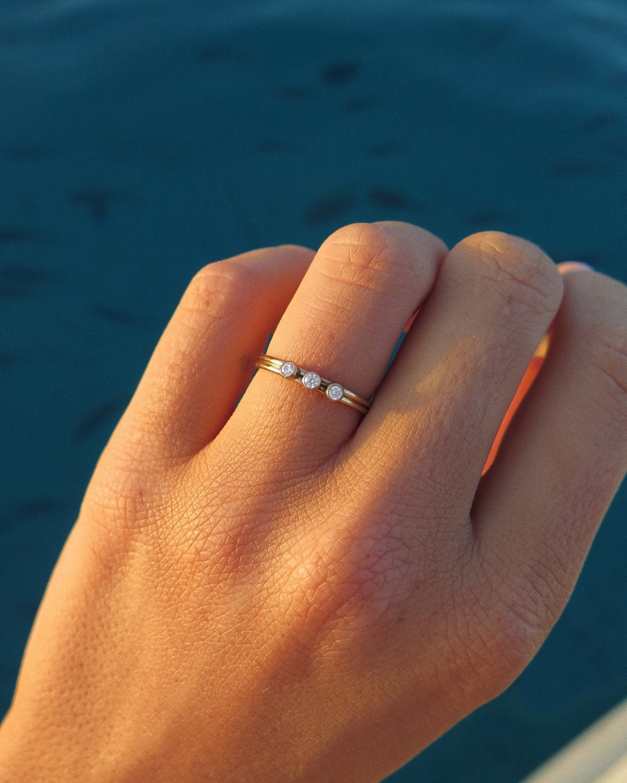 THREE CZ RING- 14k Yellow Gold - The Littl - 5 -