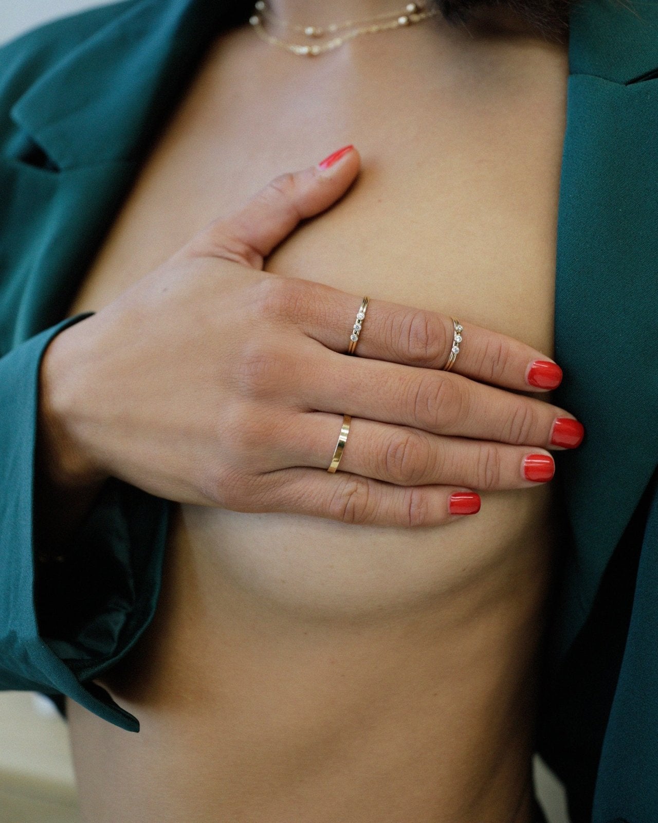 THREE CZ RING- 14k Yellow Gold - The Littl - 5 -