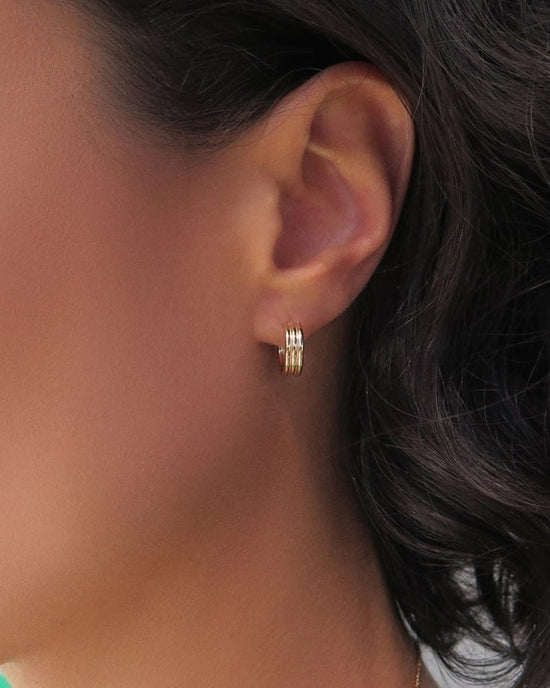 Load image into Gallery viewer, THREE ROW HOOP EARRINGS- 14k Yellow Gold Fill - The Littl - Earrings
