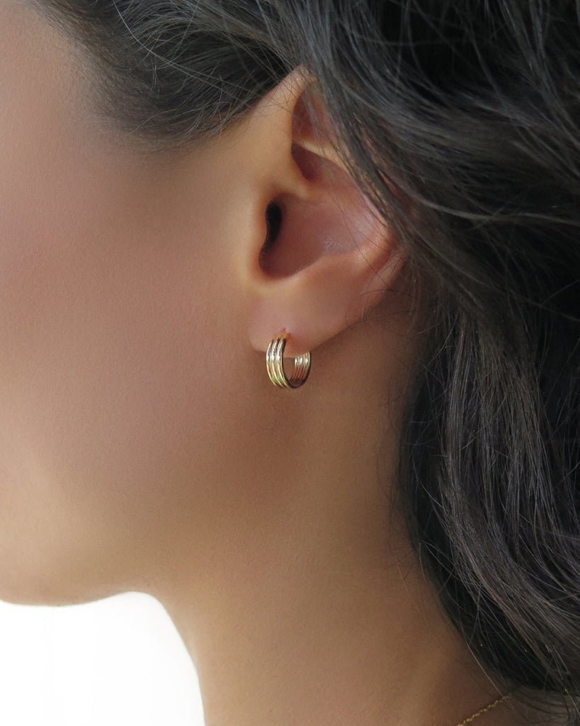 Load image into Gallery viewer, THREE ROW HOOP EARRINGS- 14k Yellow Gold Fill - The Littl - Earrings
