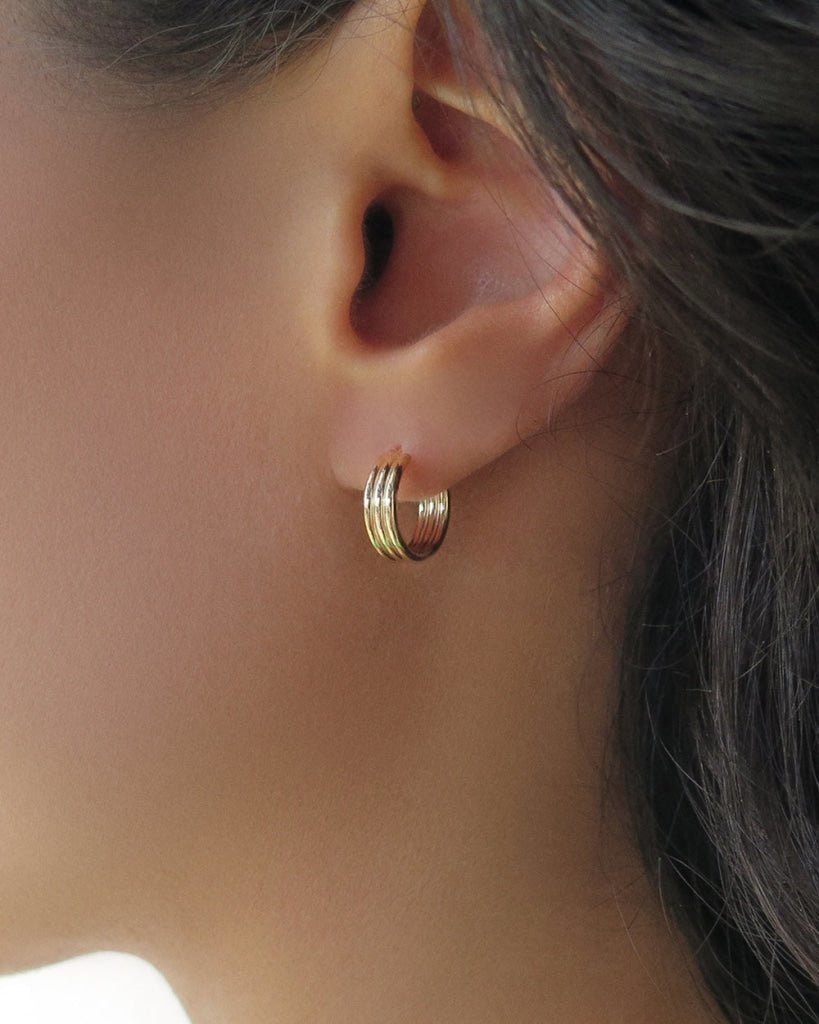 THREE ROW HOOP EARRINGS- 14k Yellow Gold Fill - The Littl - Earrings