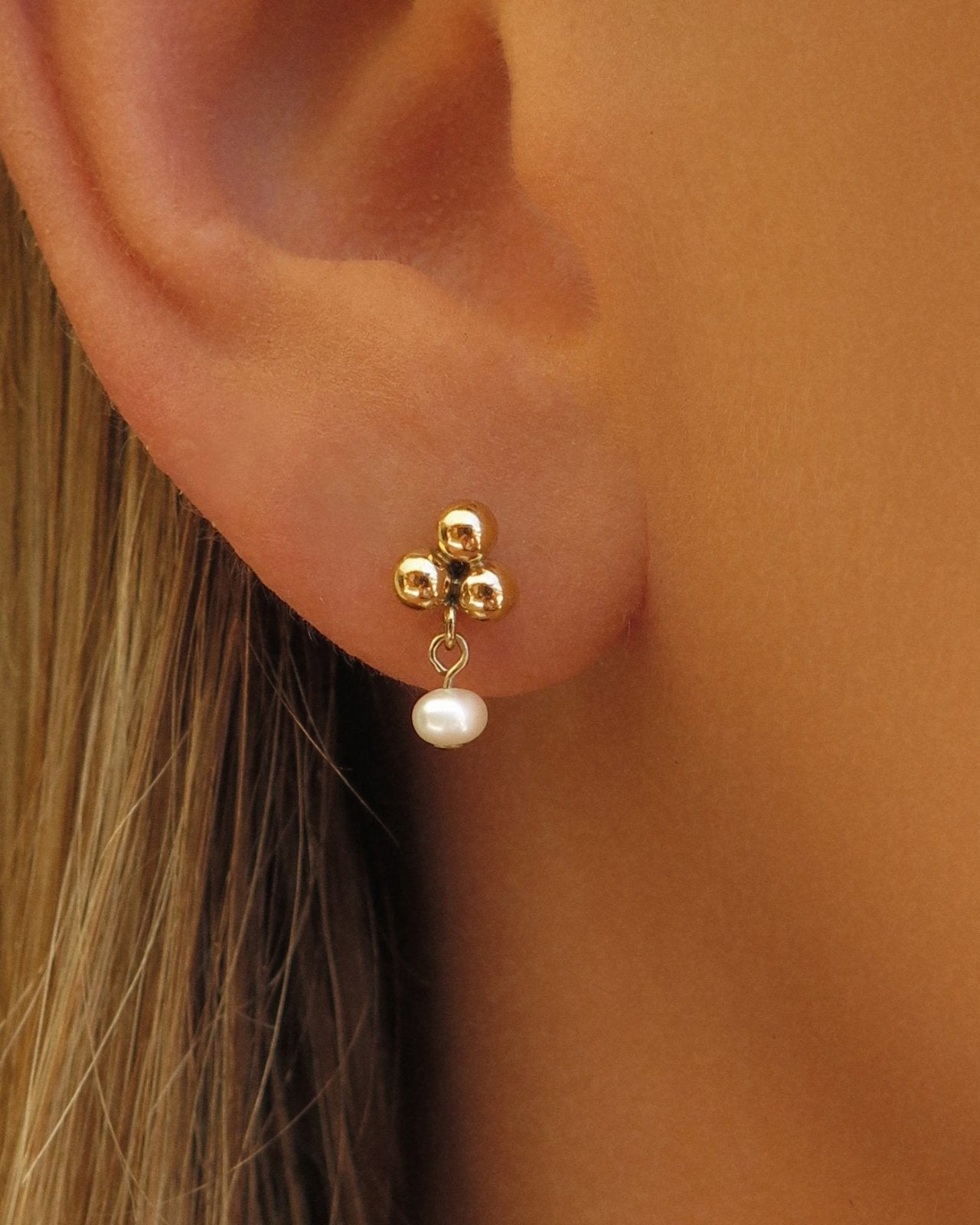 TRINITY MINI FRESHWATER PEARL STUD EARRINGS - The Littl - 14k Yellow Gold Fill -