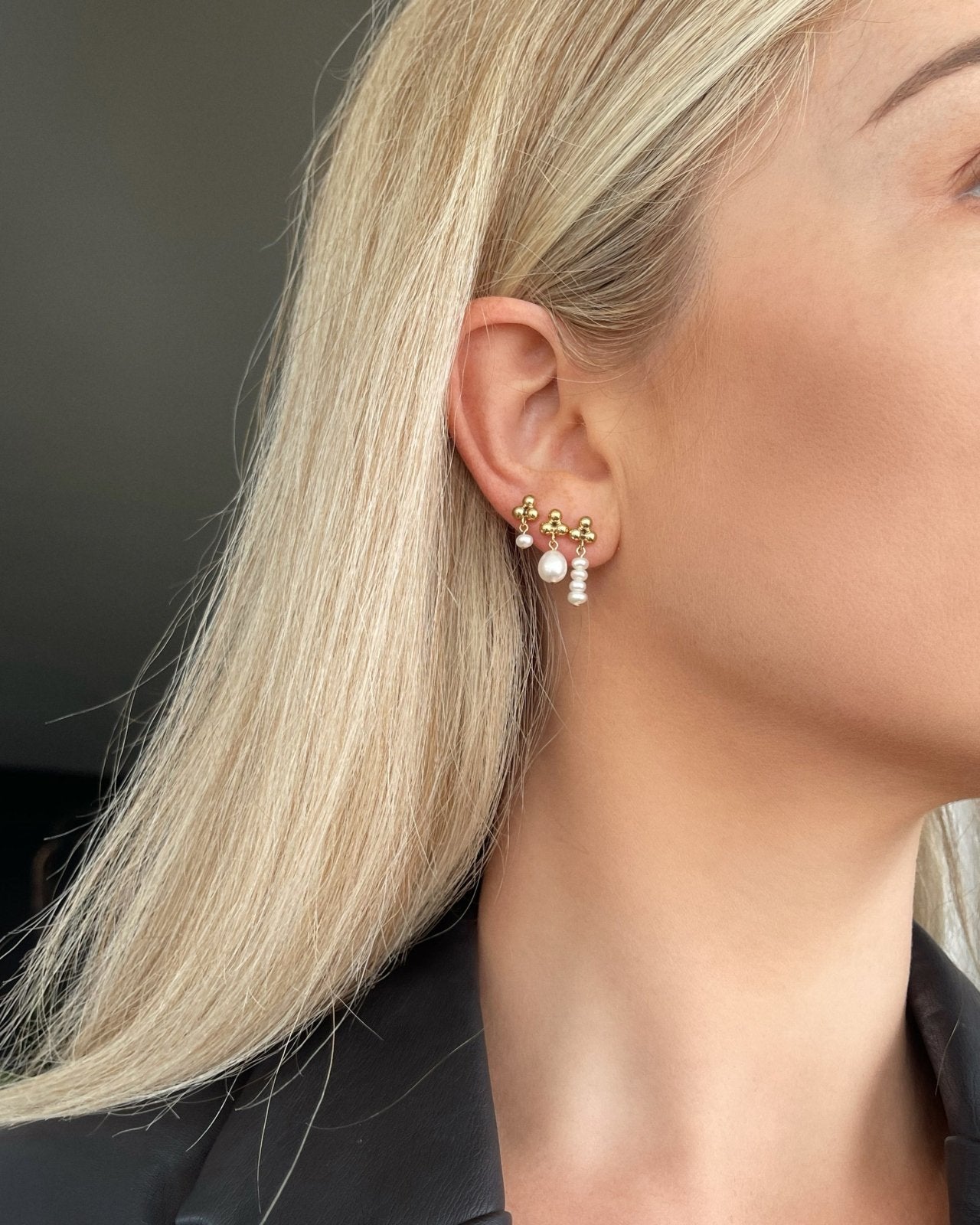 TRINITY TEARDROP FRESHWATER PEARL STUD EARRINGS - The Littl - 14k Yellow Gold Fill -