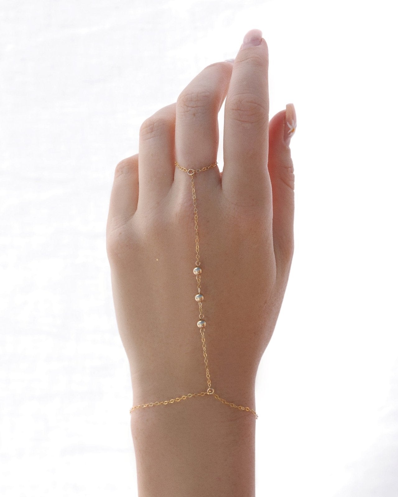 TRIPLE BEAD HAND-CHAIN- 14k Yellow Gold - The Littl - 16cm -