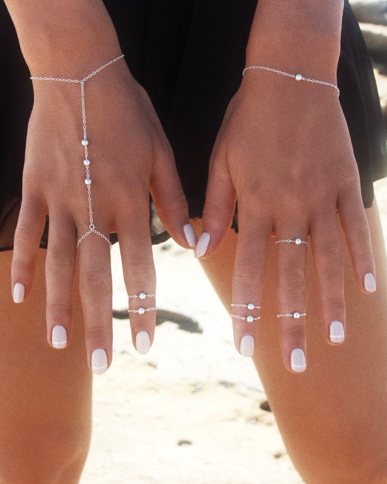 TRIPLE BEAD HAND-CHAIN- Sterling Silver - The Littl - 16cm -
