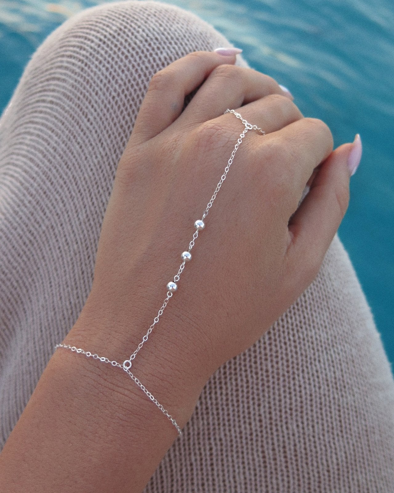 TRIPLE BEAD HAND-CHAIN- Sterling Silver - The Littl A$119.99 A$119.99 Bridal (Jewellery Only) Classic Round Bead Hand-Chain