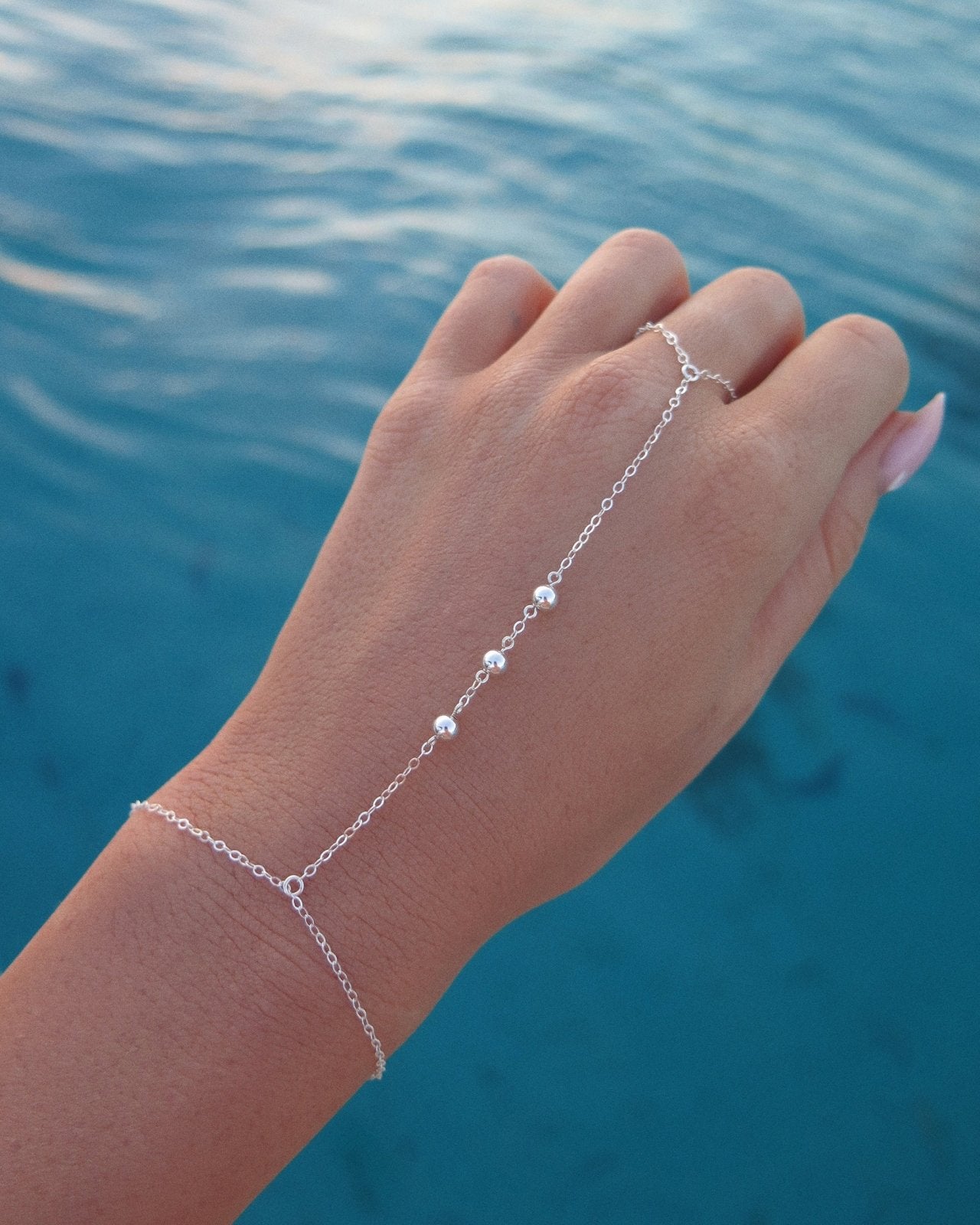 TRIPLE BEAD HAND-CHAIN- Sterling Silver - The Littl - 16cm -