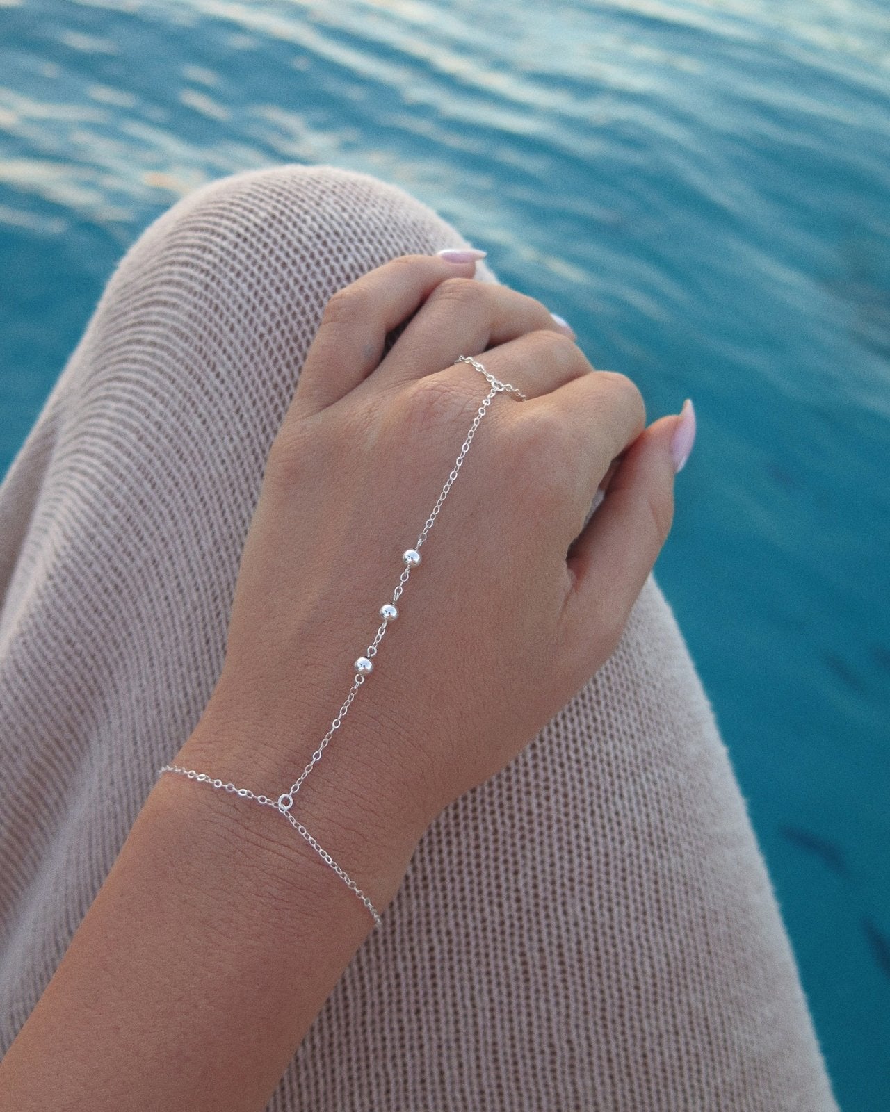 TRIPLE BEAD HAND-CHAIN- Sterling Silver - The Littl A$119.99 A$119.99 Bridal (Jewellery Only) Classic Round Bead Hand-Chain