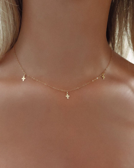TRIPLE CROSS NECKLACE - The Littl - 14k Yellow Gold Fill - Deluxe Chain