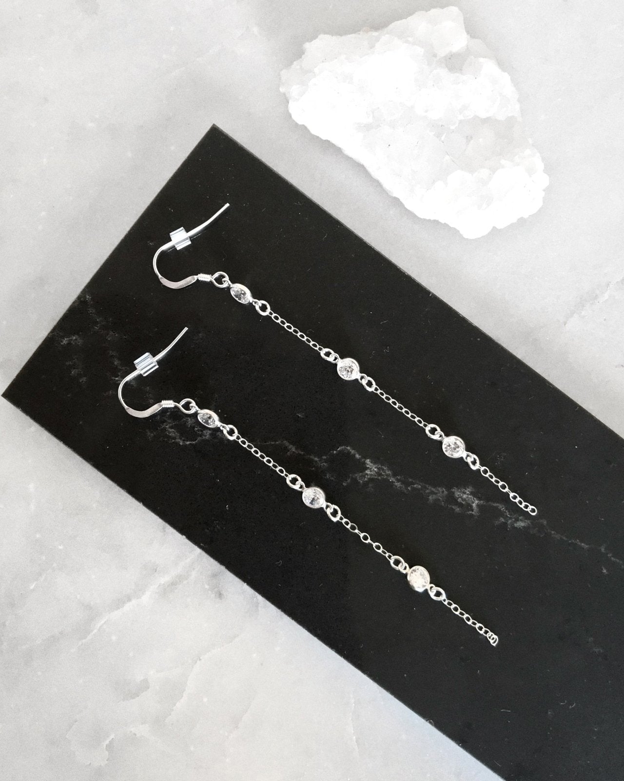 TRIPLE CZ DROP EARRINGS- Sterling Silver - The Littl - -