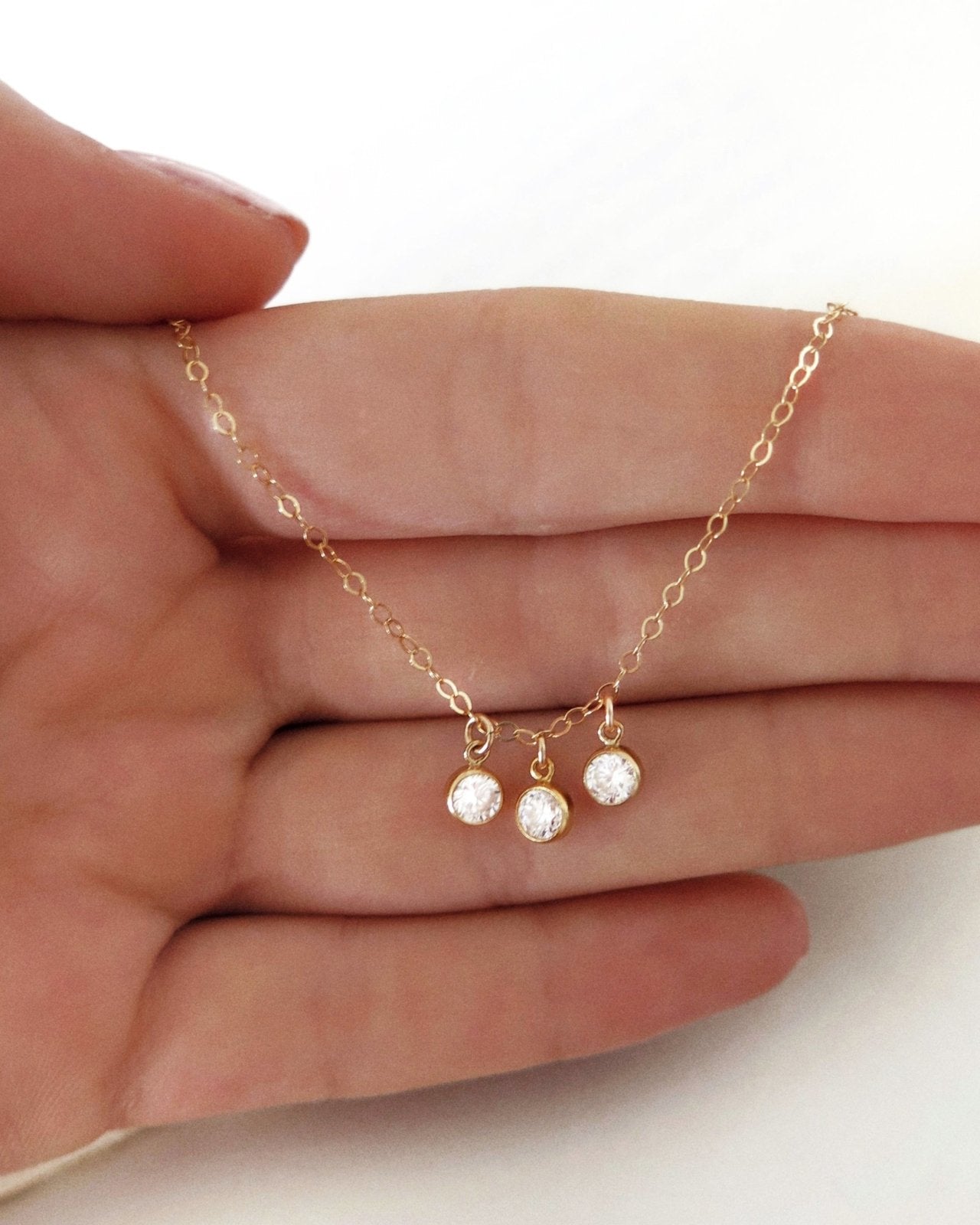 TRIPLE CZ NECKLACE - The Littl - 14k Yellow Gold Fill - Deluxe Chain