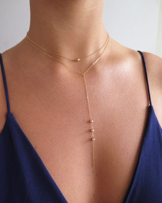 TRIPLE DROP NECKLACE- 14k Yellow Gold - The Littl - Deluxe Chain - 39cm