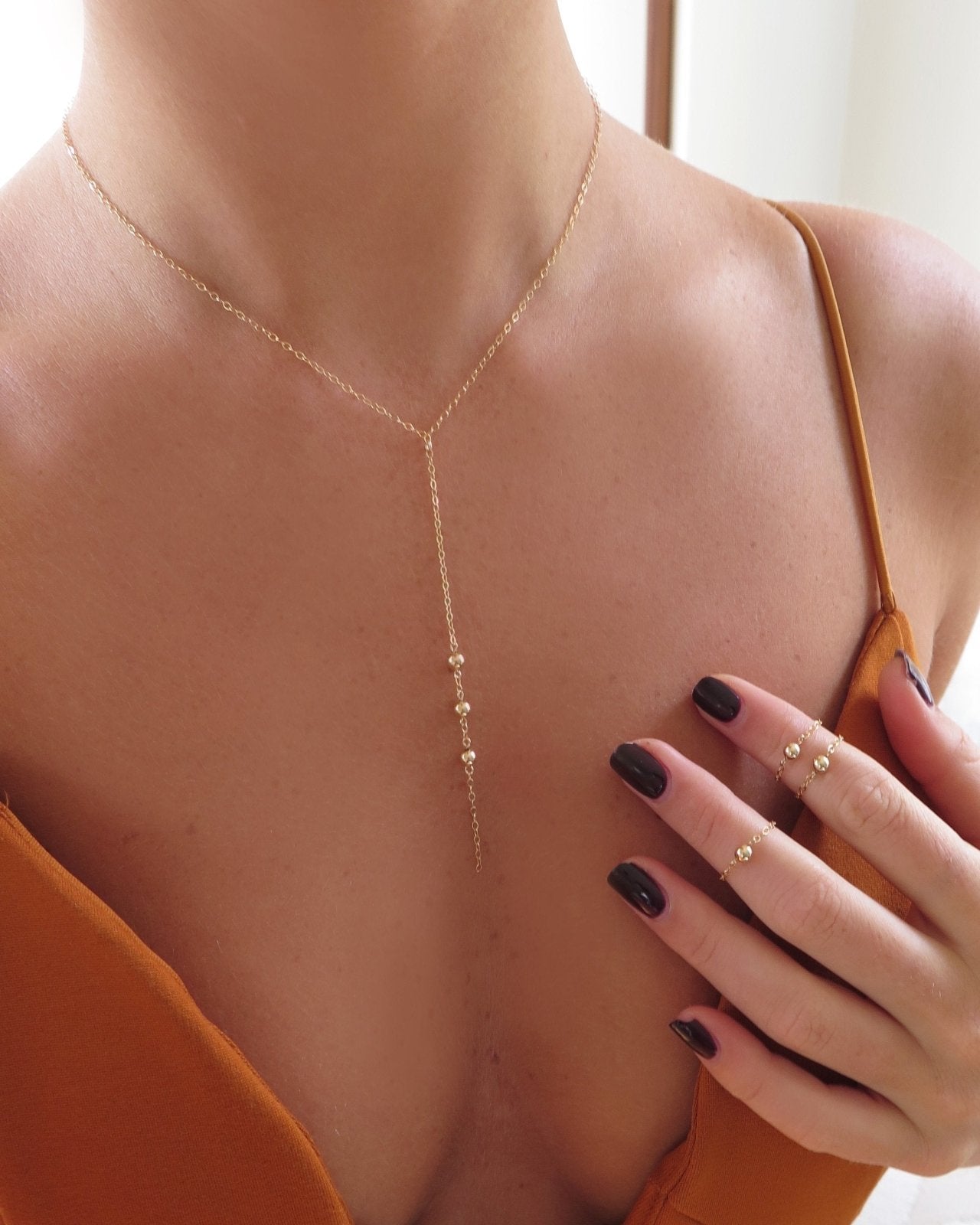 TRIPLE DROP NECKLACE- 14k Yellow Gold - The Littl - Deluxe Chain - 39cm