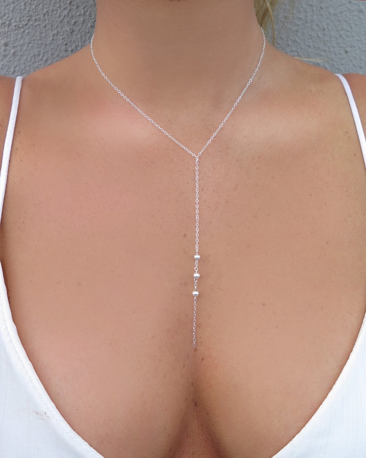 TRIPLE DROP NECKLACE- Sterling Silver - The Littl - Deluxe Chain - 39cm
