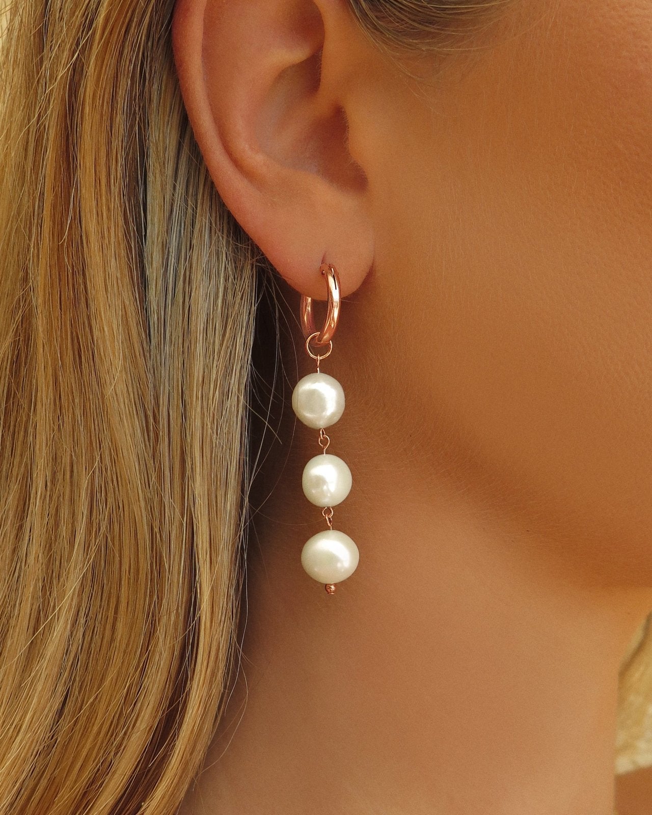 Silver Large Pearl Drop Hoop Earrings | Lily & Roo | Wolf & Badger