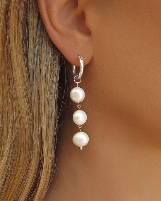 TRIPLE FRESHWATER PEARL DROP HOOP EARRINGS- Sterling Silver - The Littl - -