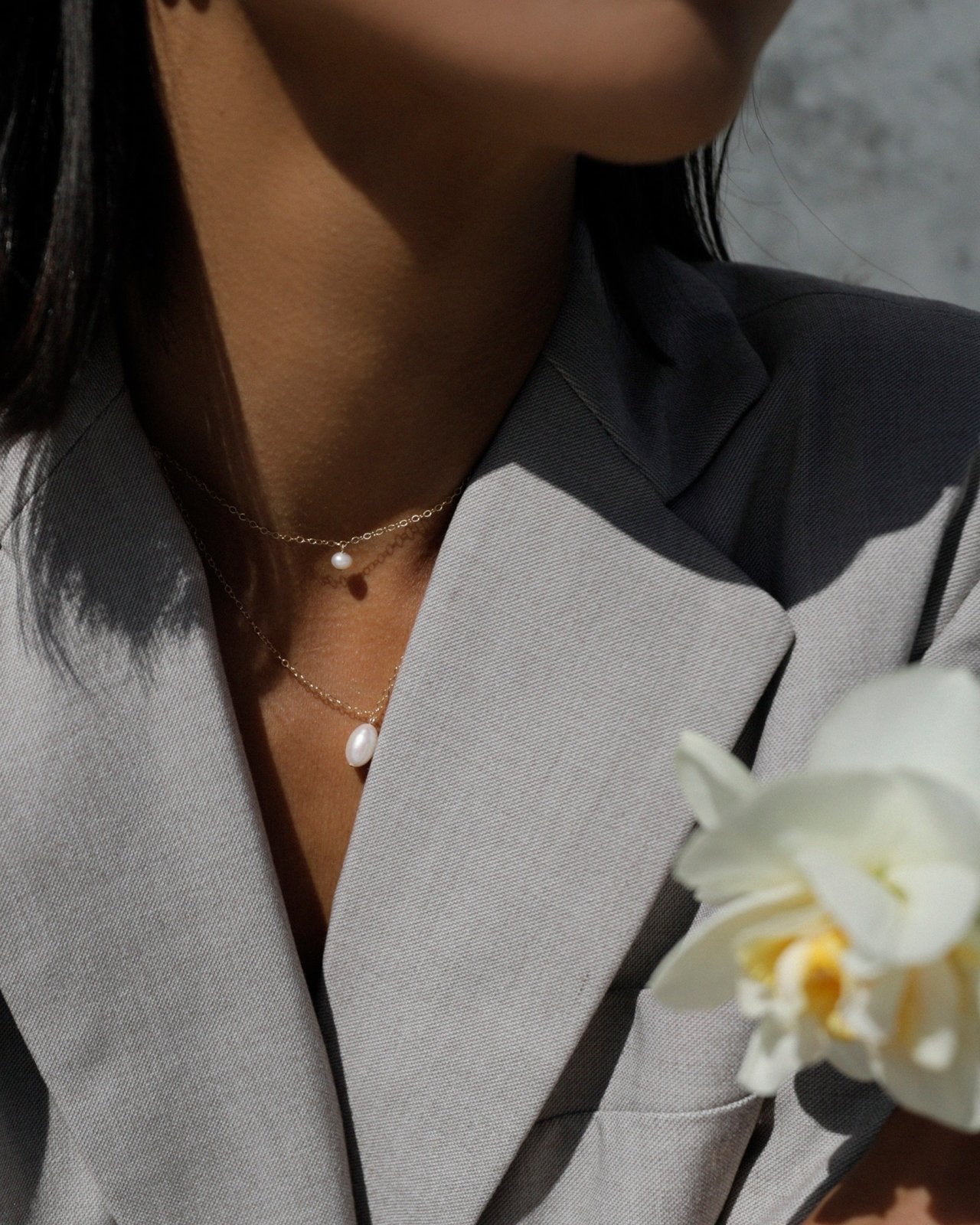 TRIPLE FRESHWATER PEARL NECKLACE- 14k Gold - The Littl - 14k Yellow Gold Fill - Deluxe Chain