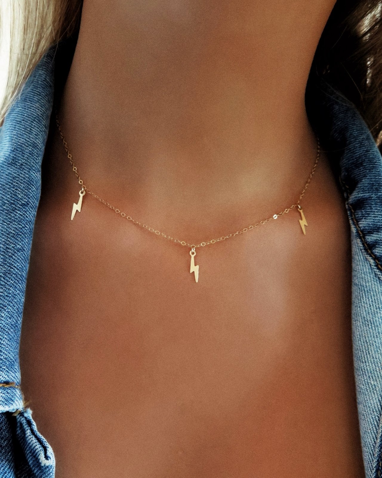 TRIPLE LIGHTNING BOLT NECKLACE - The Littl - 14k Yellow Gold Fill - Deluxe Chain