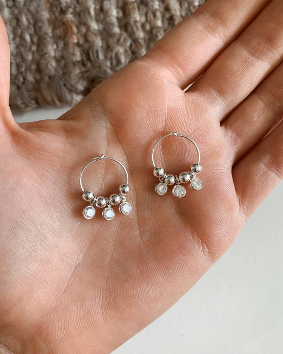 TRIPLE WHITE CZ HOOP EARRINGS- Sterling Silver - The Littl - -