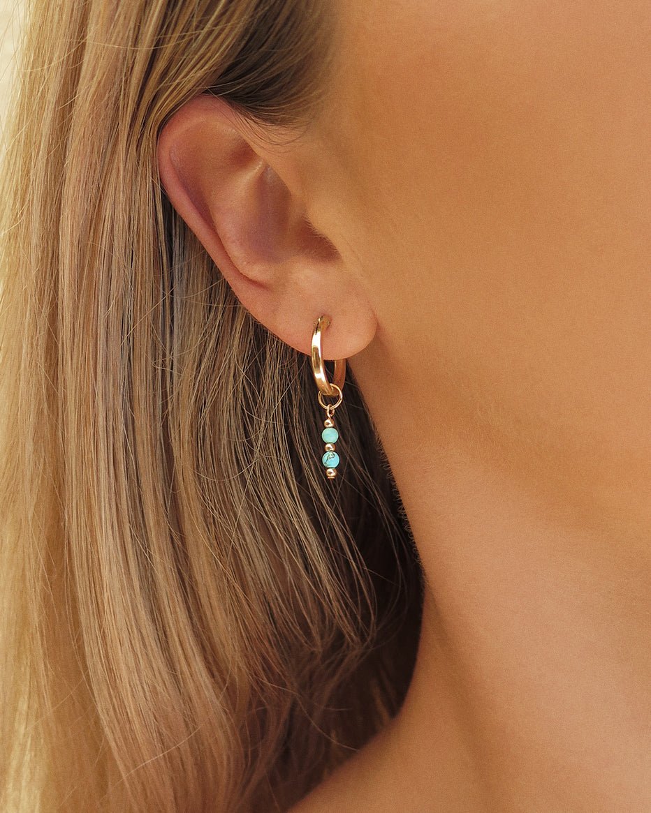Turquoise Bar Thick Hoop Earrings - 14k Gold-Filled - Waterproof & Tarnish-Resistant | The Littl