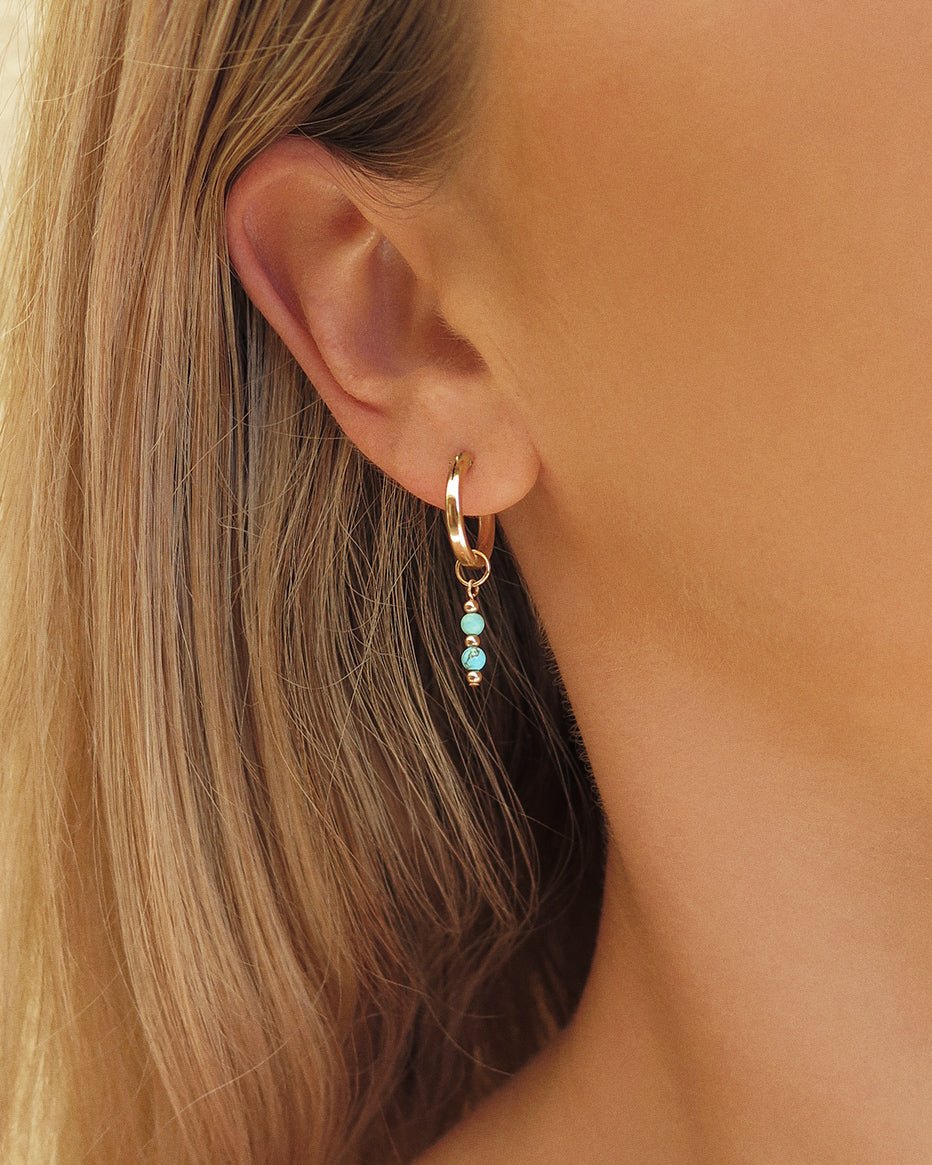 TURQUOISE BAR THICK HOOP EARRINGS - The Littl - 14k Yellow Gold Fill - 12mm