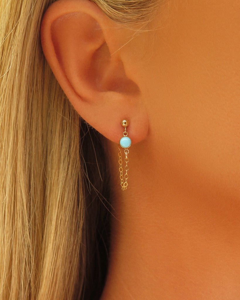 TURQUOISE CHAIN STUD EARRINGS - 14k Yellow Gold Fill - The Littl - 14k Yellow Gold Fill - Classic Earrings