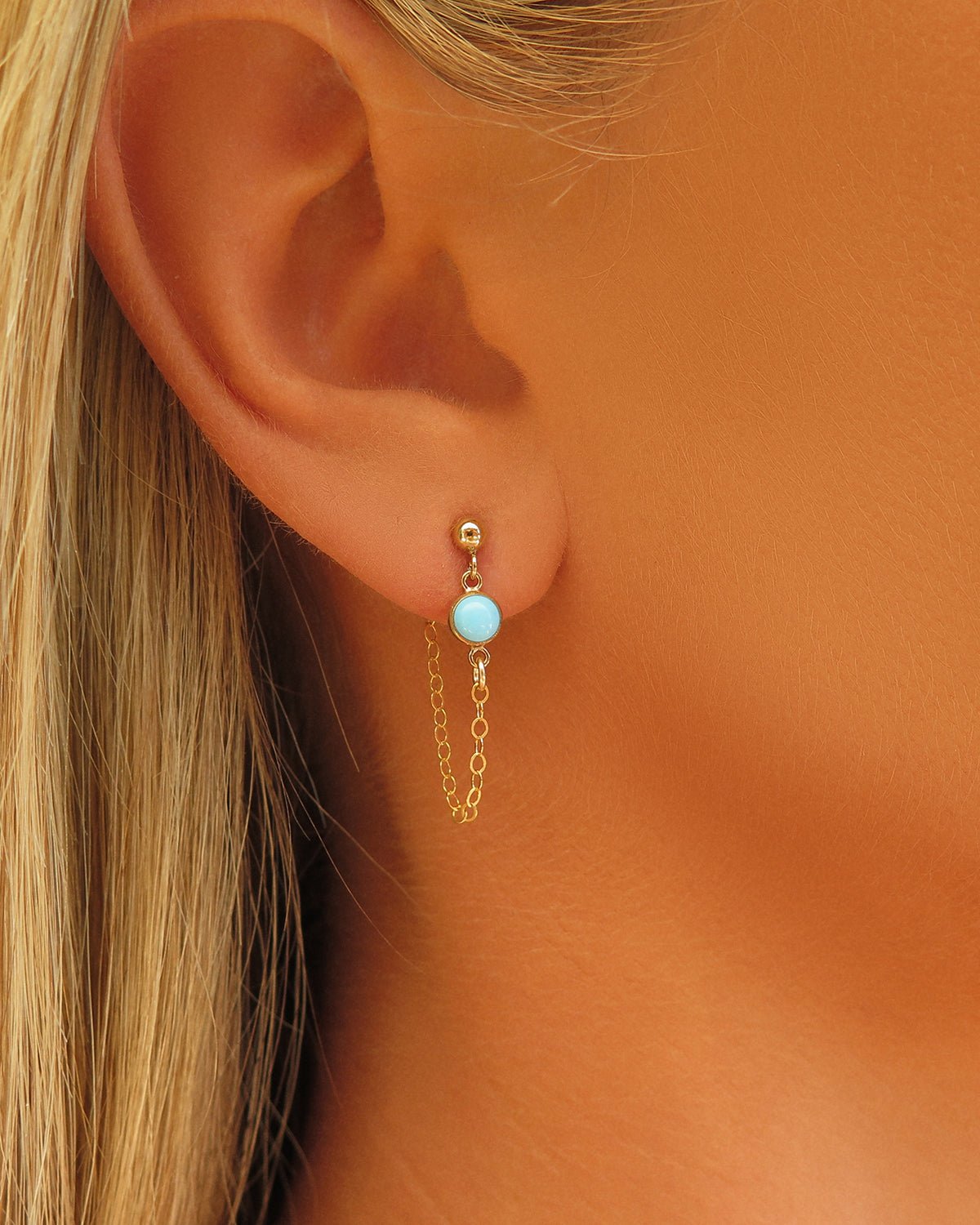 TURQUOISE CHAIN STUD EARRINGS - 14k Yellow Gold Fill - The Littl - 14k Yellow Gold Fill - Classic Earrings