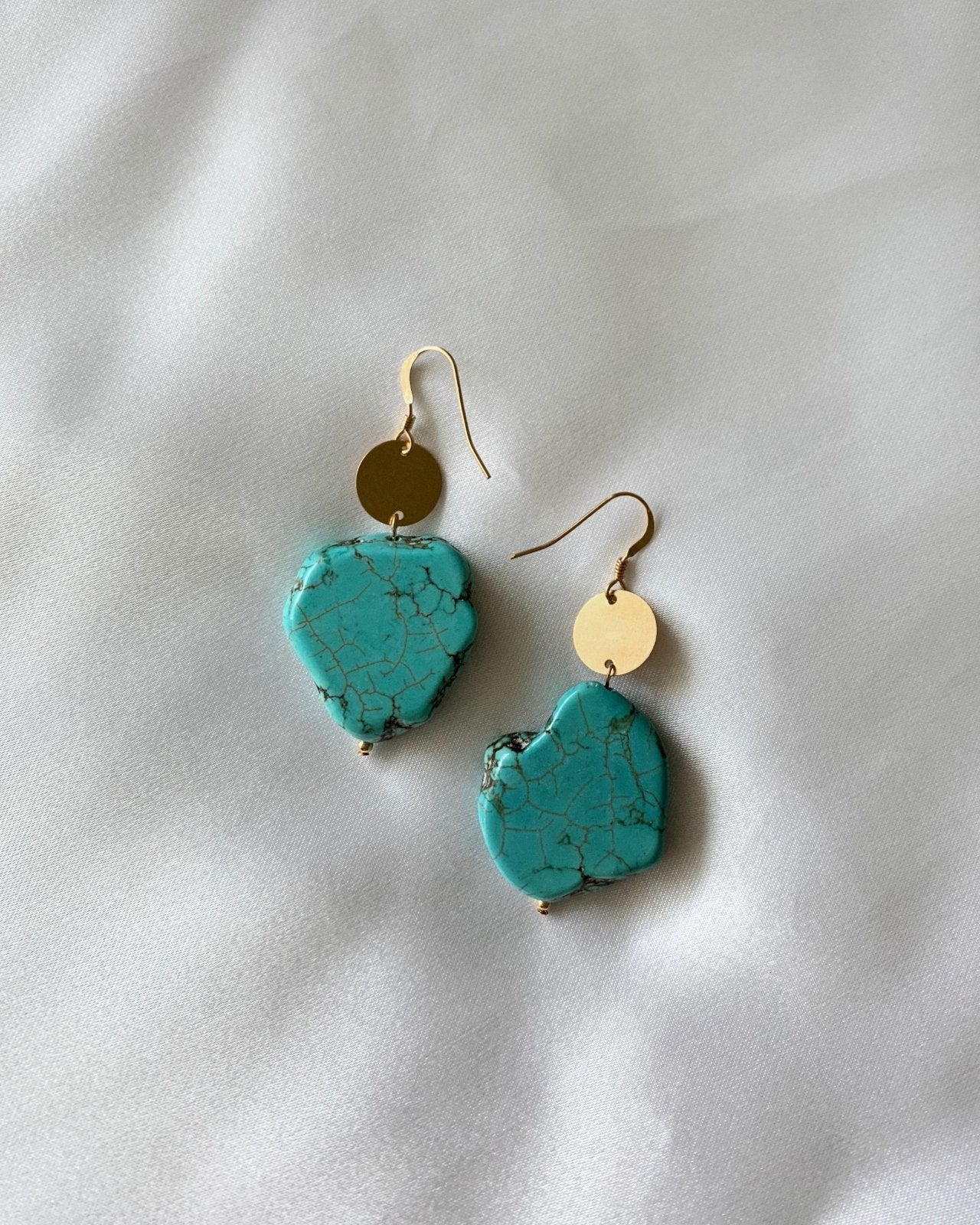 Load image into Gallery viewer, TURQUOISE COIN EARRINGS- 14k Gold - The Littl - 14k Yellow Gold Fill -
