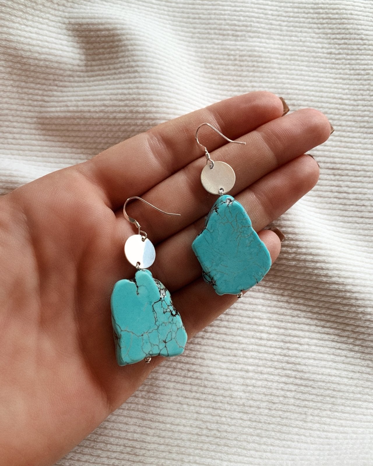 TURQUOISE COIN EARRINGS- Sterling Silver - The Littl - -