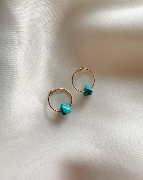 TURQUOISE HOOP EARRINGS- 14k Gold - The Littl - 14k Yellow Gold Fill -