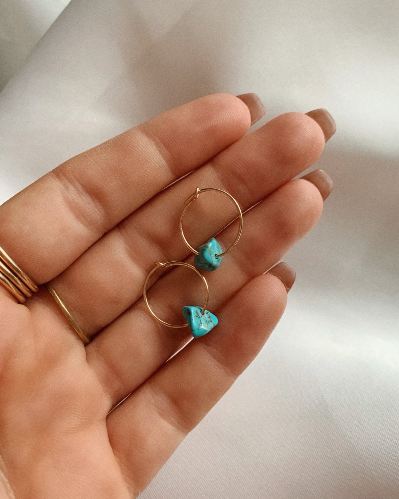 TURQUOISE HOOP EARRINGS- 14k Gold - The Littl - 14k Yellow Gold Fill -