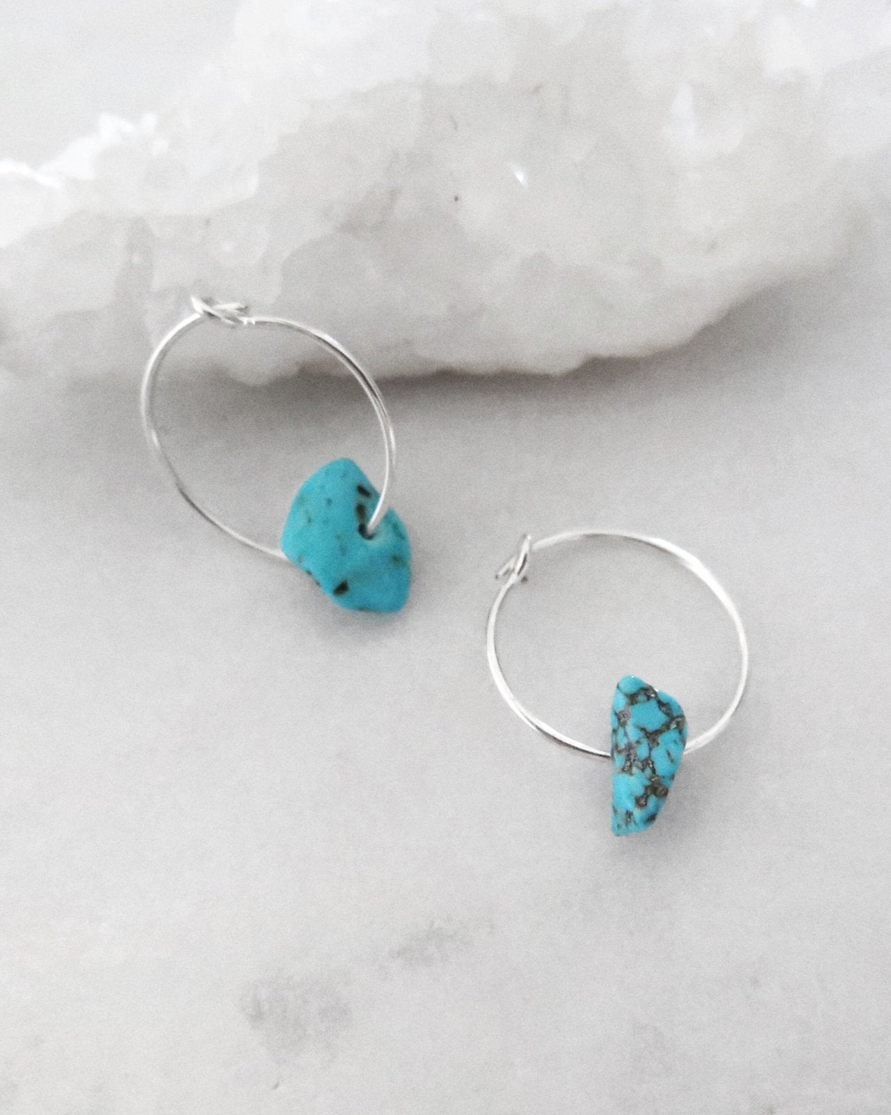 Load image into Gallery viewer, TURQUOISE HOOP EARRINGS- Sterling Silver - The Littl - -
