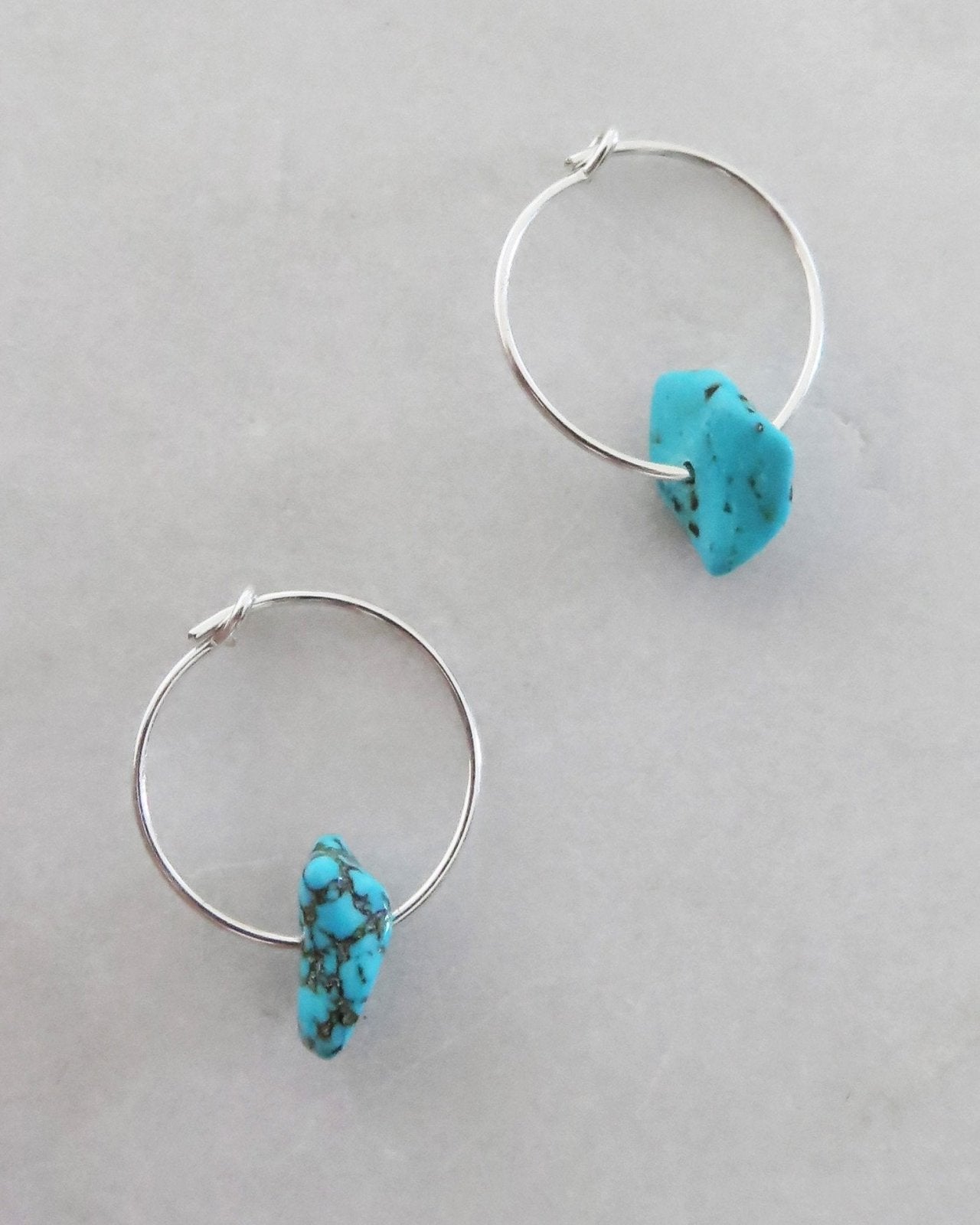 Load image into Gallery viewer, TURQUOISE HOOP EARRINGS- Sterling Silver - The Littl - -
