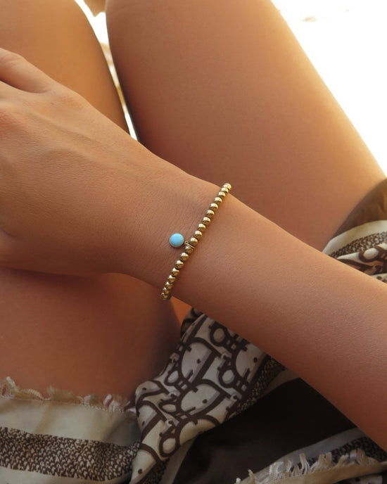 Load image into Gallery viewer, TURQUOISE LARGE BEADED BRACELET- 14k Yellow Gold Fill - The Littl - 16cm - Bracelets
