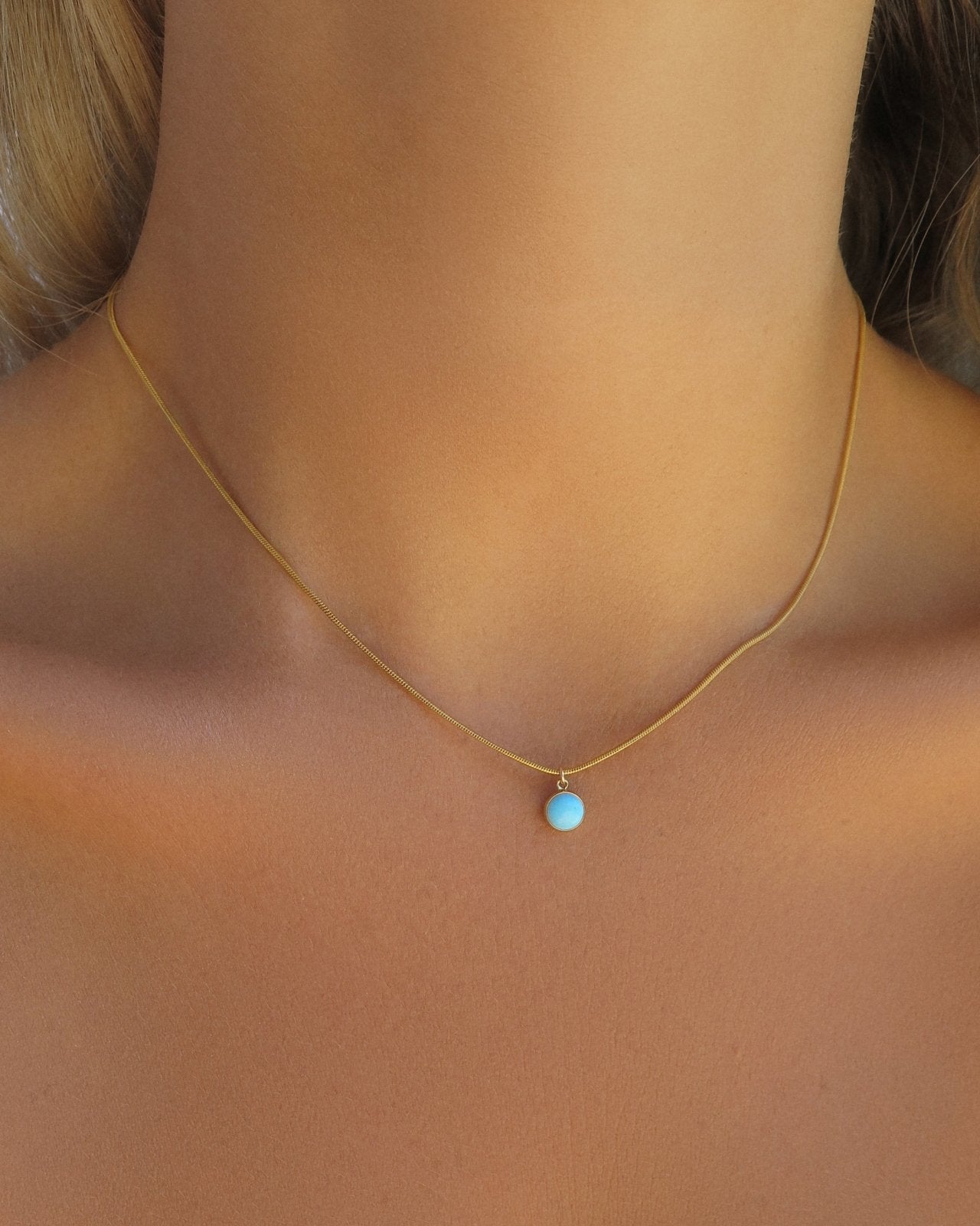 TURQUOISE SNAKE NECKLACE - 14k Yellow Gold - The Littl - 40.5cm (16 inches) -