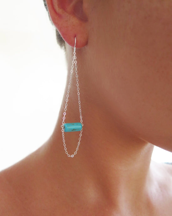 Load image into Gallery viewer, TURQUOISE TEARDROP EARRINGS - The Littl - 14k Yellow Gold Fill -
