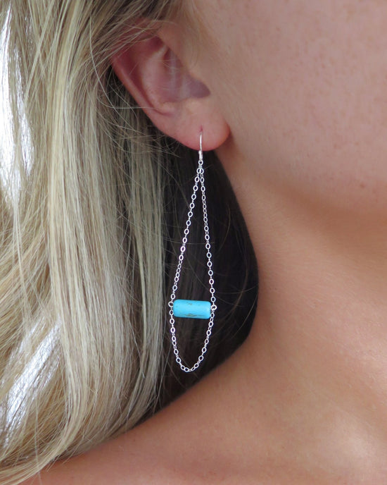 Load image into Gallery viewer, TURQUOISE TEARDROP EARRINGS - The Littl - 14k Yellow Gold Fill -
