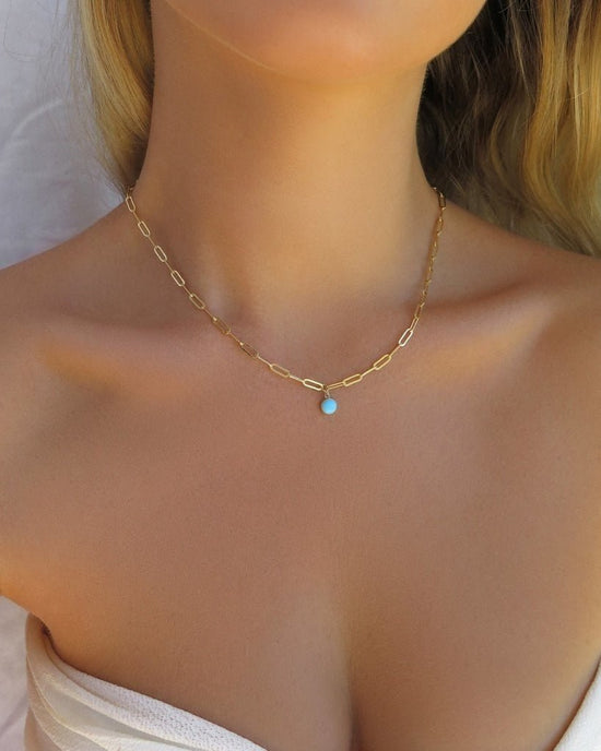 TURQUOISE THICK DRAWN CABLE CHAIN NECKLACE- 14k Yellow Gold - The Littl - 14k Yellow Gold Fill - 37cm (choker)