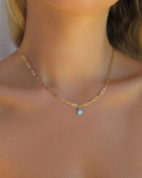 TURQUOISE THICK DRAWN CABLE CHAIN NECKLACE- 14k Yellow Gold - The Littl - 14k Yellow Gold Fill - 37cm (choker) Necklaces