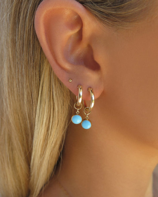 TURQUOISE THICK HOOP EARRINGS- 14k Yellow Gold - The Littl - 12mm -