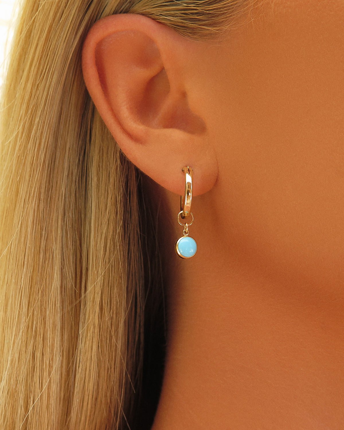 TURQUOISE THICK HOOP EARRINGS- 14k Yellow Gold Fill - The Littl - 12mm - Earrings