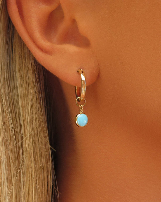TURQUOISE THICK HOOP EARRINGS- 14k Yellow Gold Fill - The Littl - 12mm - Earrings