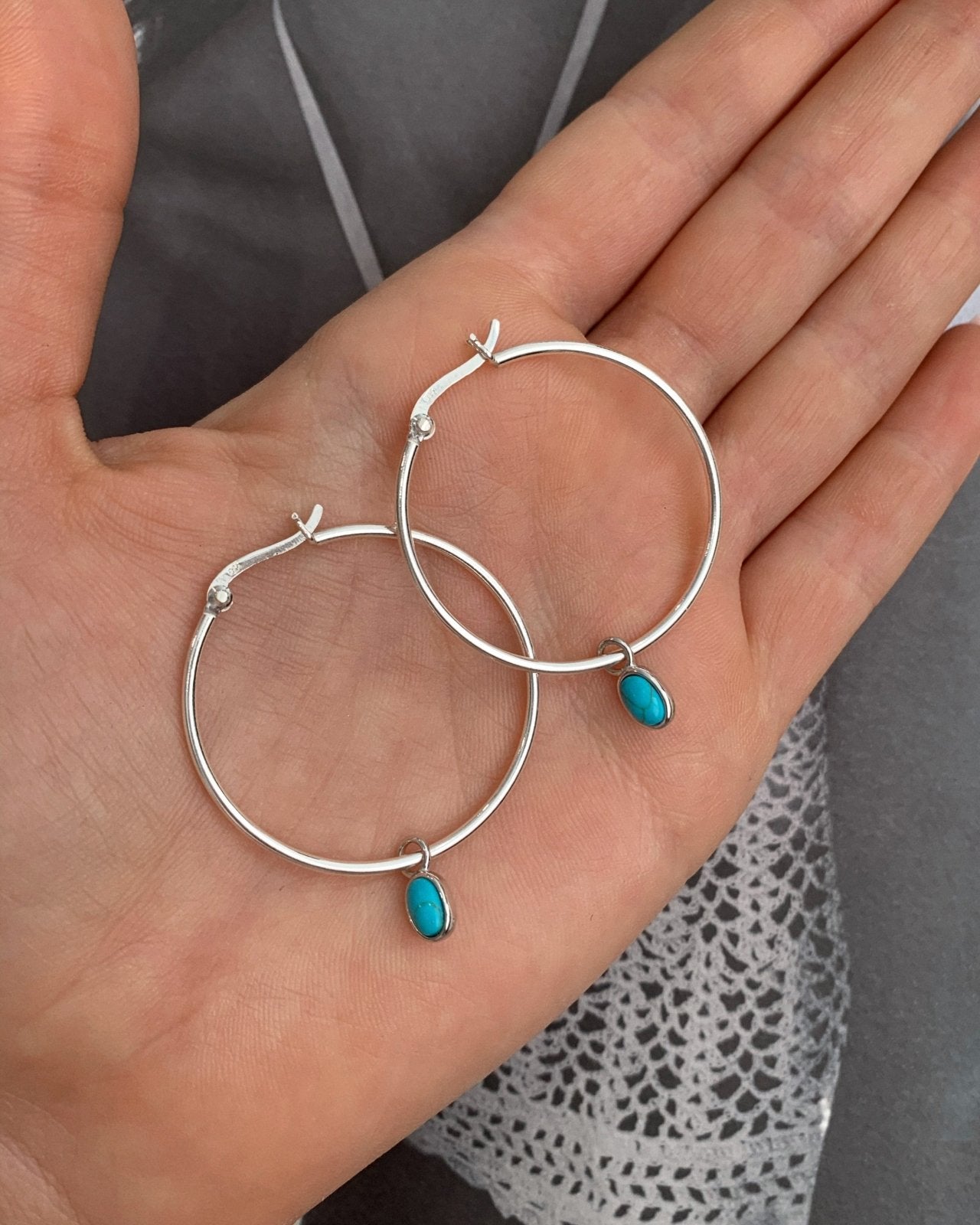 Turquoise Thick Hoop Earrings - Sterling Silver | Waterproof & Tarnish-Resistant | The Littl