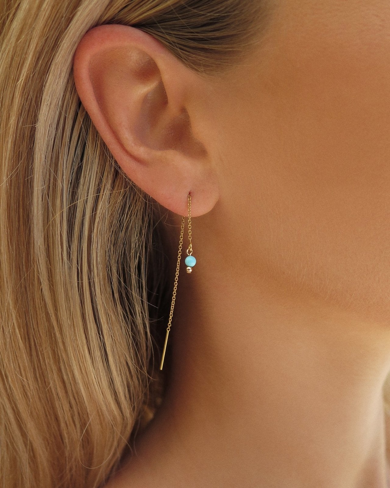 TURQUOISE THREADER EARRINGS - The Littl - 14k Yellow Gold Fill -