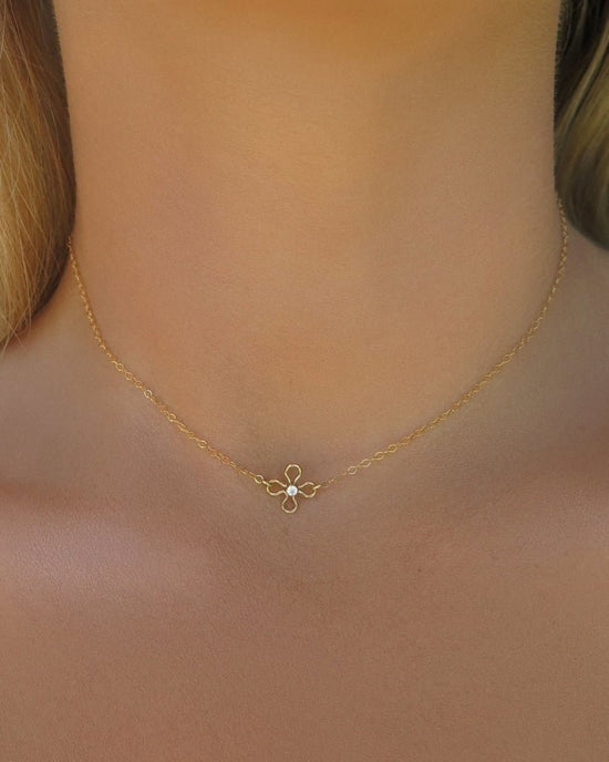 WHITE CZ FLOWER NECKLACE- 14k Yellow Gold Fill - The Littl - Deluxe Chain - 39cm Necklaces
