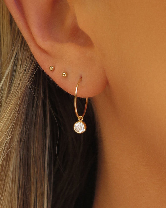WHITE CZ HOOP EARRINGS- 14k Yellow Gold - The Littl - -