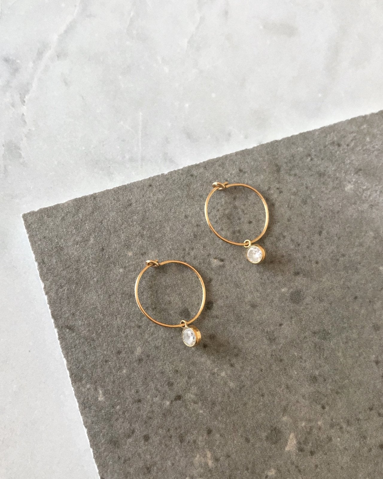 WHITE CZ HOOP EARRINGS- 14k Yellow Gold - The Littl - -