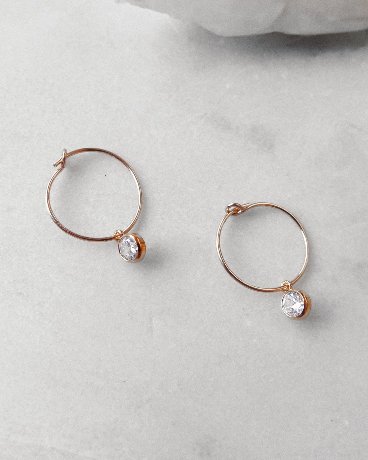 WHITE CZ HOOP EARRINGS- 14k Yellow Gold - The Littl - -